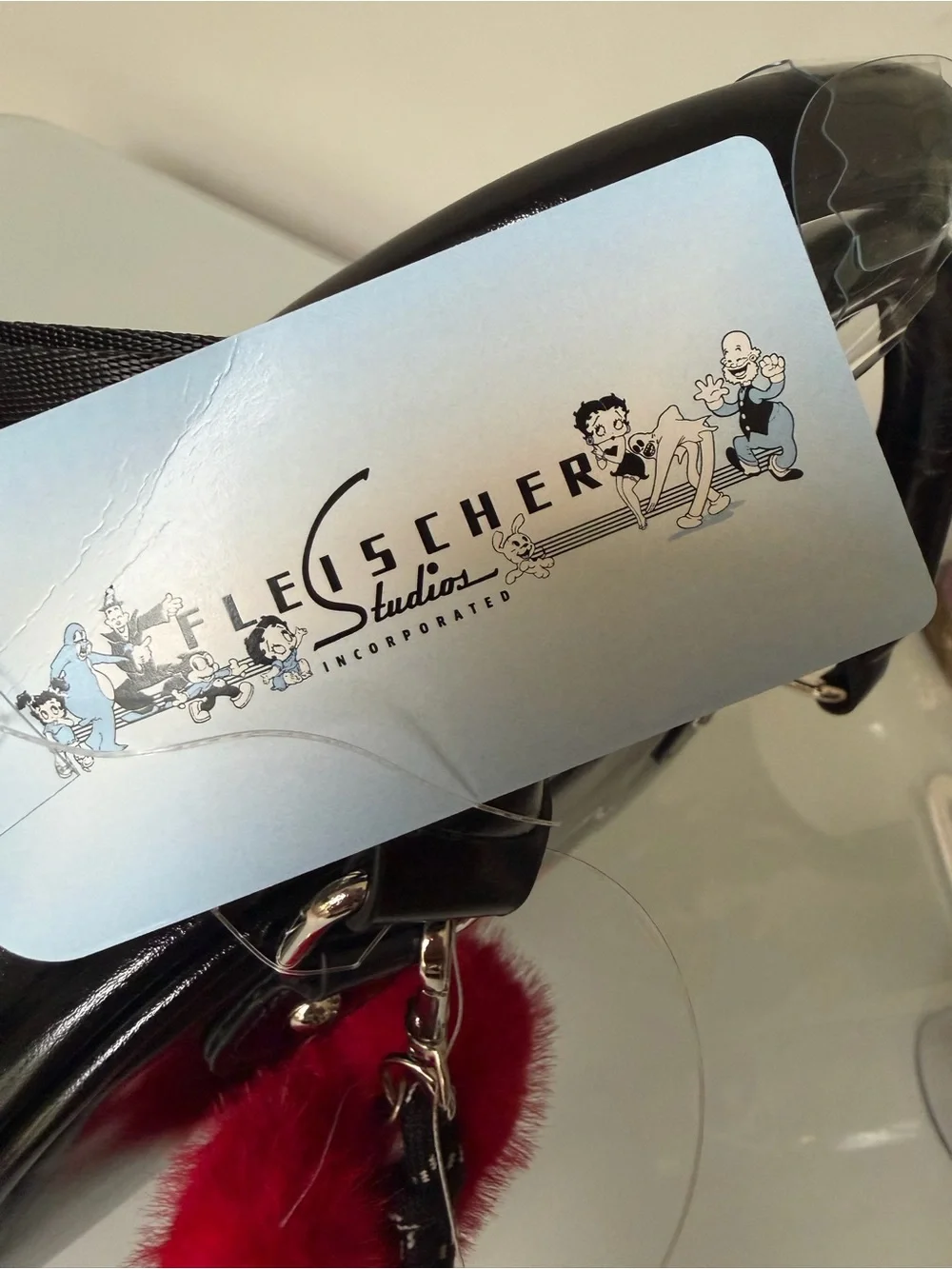 Betty Boop Black faux leather Satchel with Red Pom bag Charm